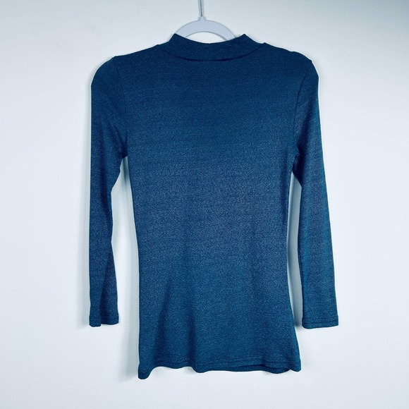 Michael Stars Teal Blue Shimmery Mock Neck Long Sleeved Tee One Size - Picture 5 of 5